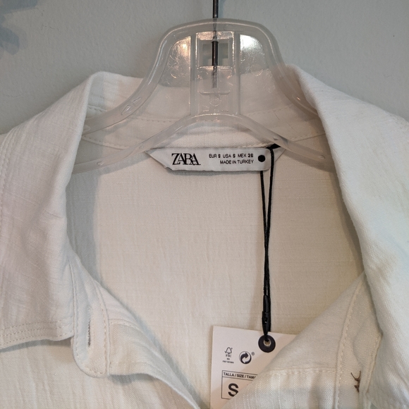 Zara Cream Color Long Linen Shirt Button Down - Picture 3 of 9